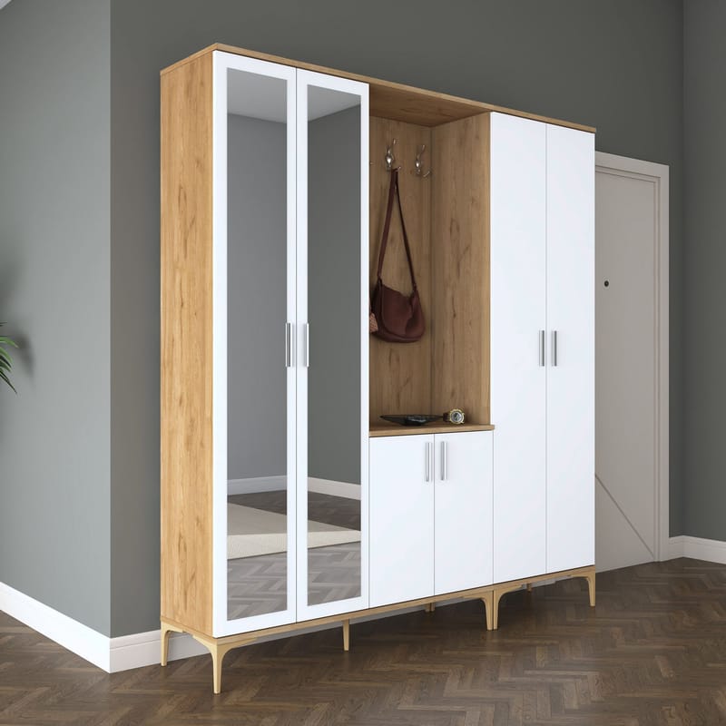 Matlerd Hallställ 180x198,6x37,5 cm - Valnöt och vit - Möbler - Hall & entré - Möbelset för hall & entré