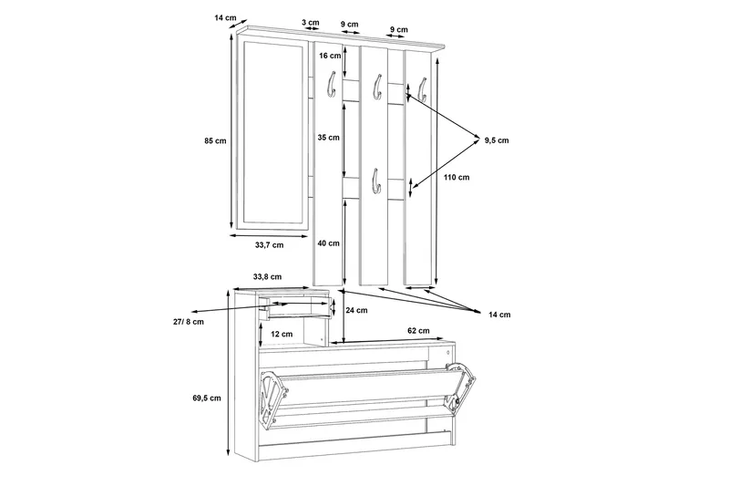Breslau Hallmöbelset 98x180 cm - Beige/Vit - Möbler - Hall & entré - Möbelset för hall & entré