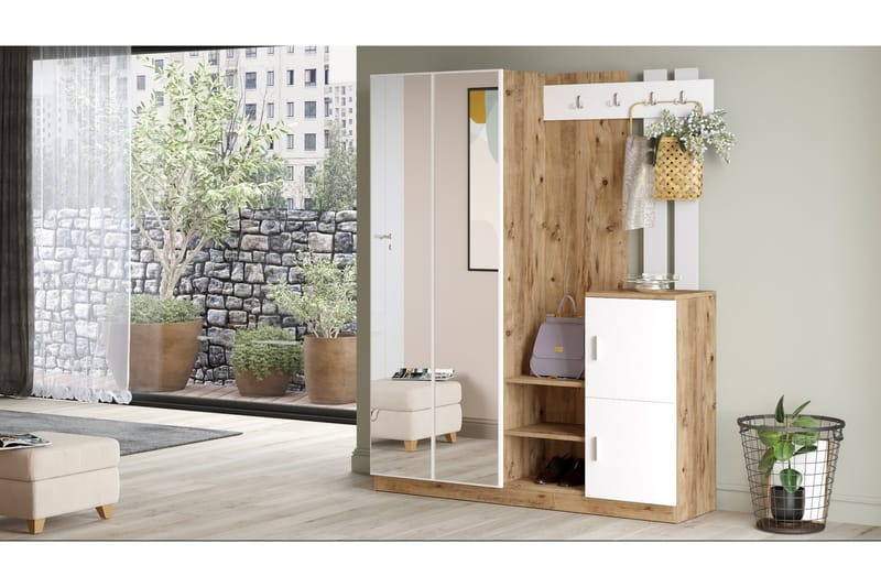 DADLES Hallmöbelset 38x147 cm Natur/Vit - Möbler - Hall & entré - Möbelset för hall & entré