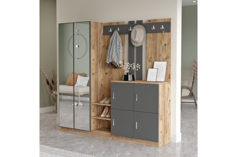 DADLES Hallmöbelset 38x187 cm Natur/Antracit - Möbler - Hall & entré - Möbelset för hall & entré