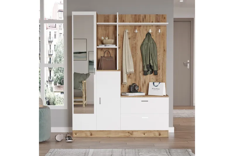 Hialeh Hallmöbelset 37x140 cm - Natur/Vit - Möbler - Hall & entré - Möbelset för hall & entré