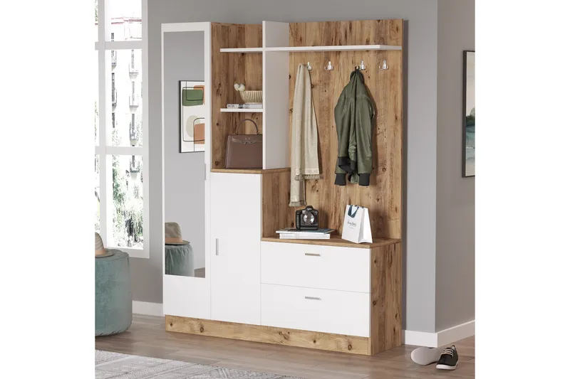 Hialeh Hallmöbelset 37x140 cm - Natur/Vit - Möbler - Hall & entré - Möbelset för hall & entré