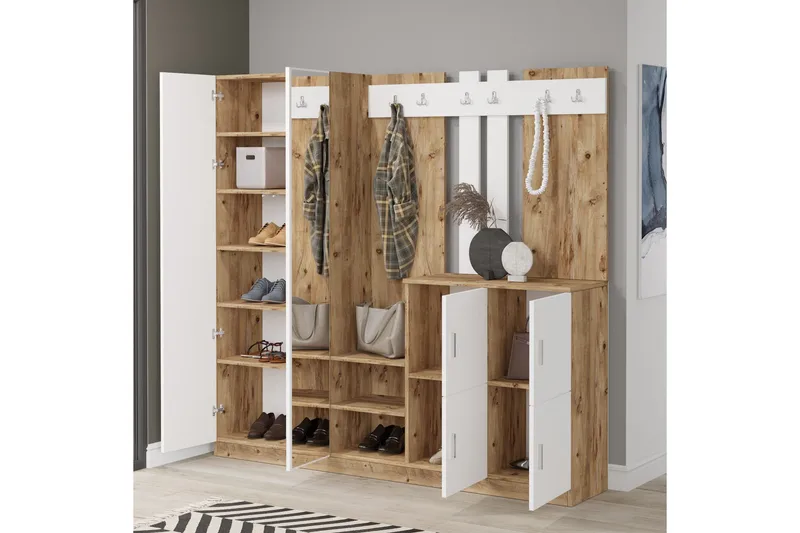 Hialeh Hallmöbelset 38x187 cm - Natur/Vit - Möbler - Hall & entré - Möbelset för hall & entré