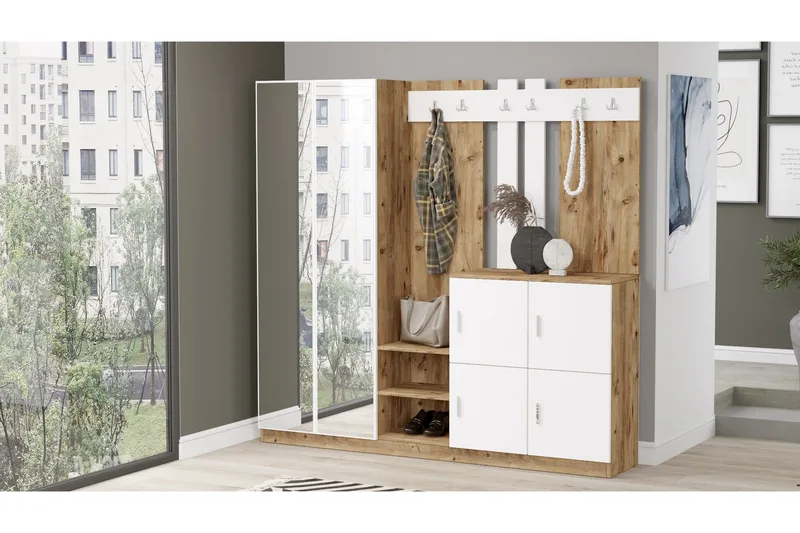 Hialeh Hallmöbelset 38x187 cm - Natur/Vit - Möbler - Hall & entré - Möbelset för hall & entré