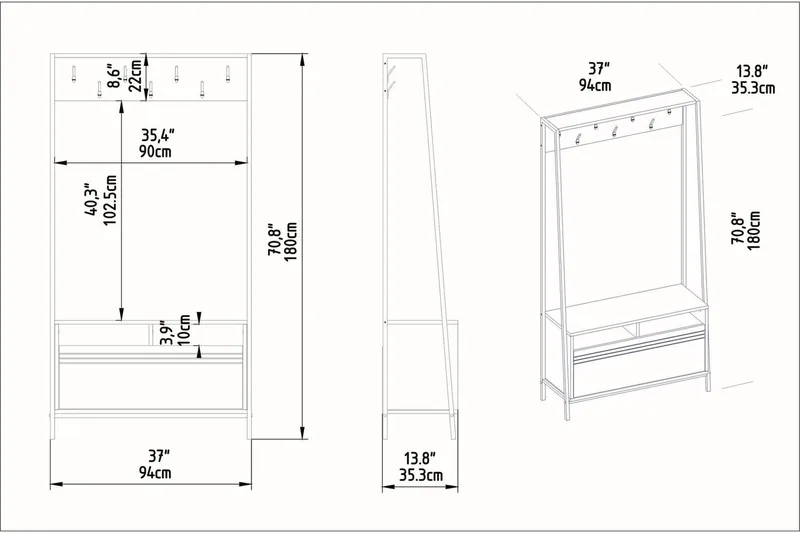 Imoveis Hallmöbelset 30 cm - Svart - Möbler - Hall & entré - Möbelset för hall & entré