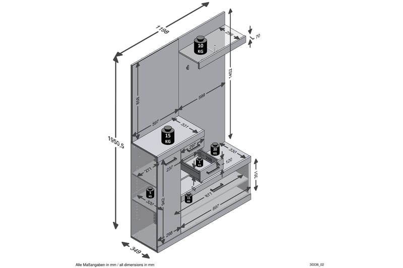 ISERI Garderob 120 cm Vit/Grå - Möbelset för hall & entré