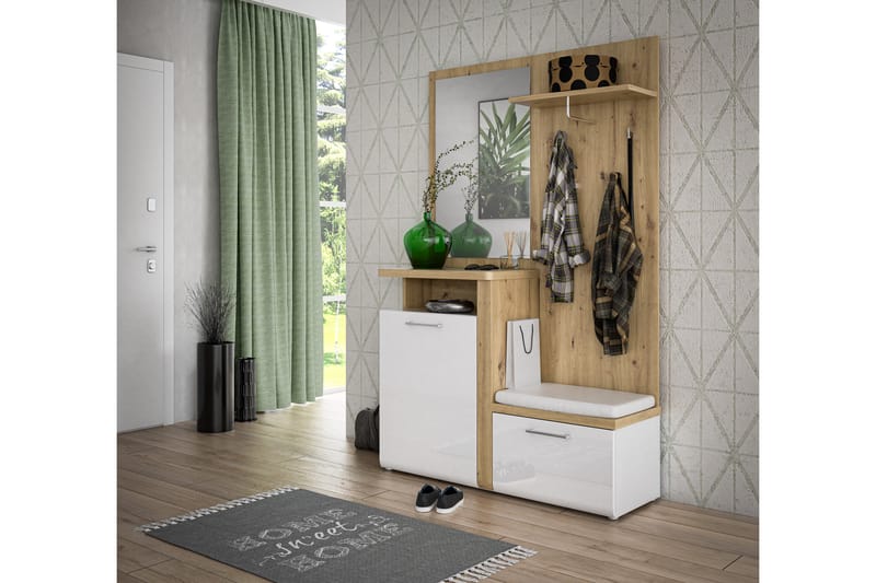 KARAKURT Skoskåp 43x60 cm Vit/Brun - Möbler - Hall & entré - Möbelset för hall & entré