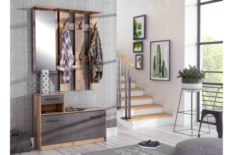 KENNICOTT Hallmöbelset 98x180 cm Brun/Grå - Möbler - Hall & entré - Möbelset för hall & entré