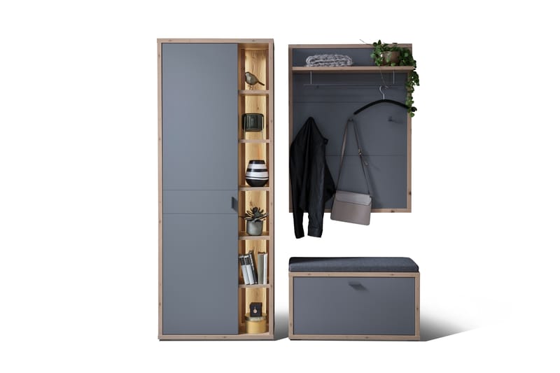 LEMOORE Hallmöbelset 3 delar 37x172 cm Grå/Natur - Möbler - Hall & entré - Möbelset för hall & entré