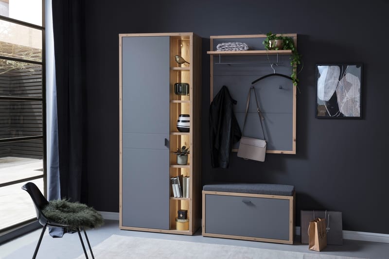 LEMOORE Hallmöbelset 3 delar 37x172 cm Grå/Natur - Möbler - Hall & entré - Möbelset för hall & entré