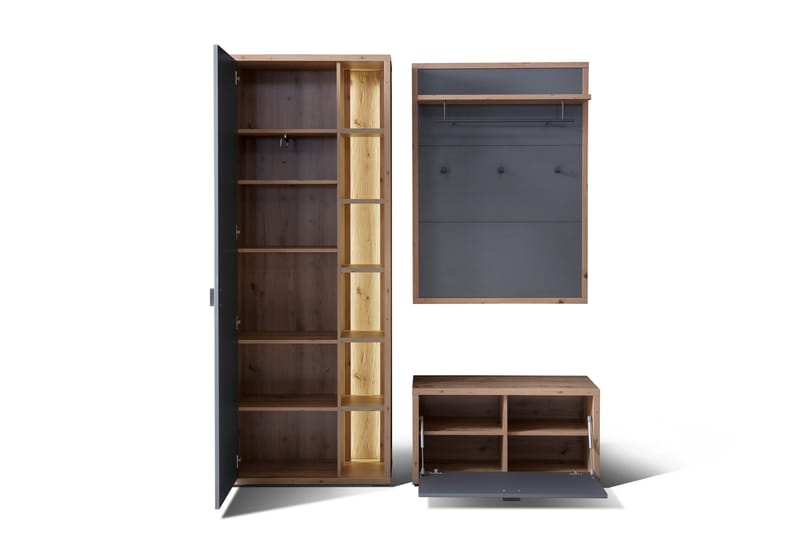 LEMOORE Hallmöbelset 3 delar 37x172 cm Grå/Natur - Möbler - Hall & entré - Möbelset för hall & entré