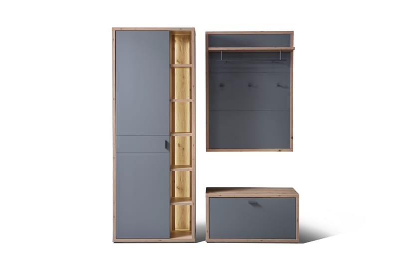 LEMOORE Hallmöbelset 3 delar 37x172 cm Grå/Natur - Möbler - Hall & entré - Möbelset för hall & entré
