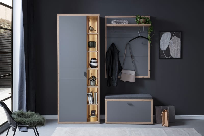 LEMOORE Hallmöbelset 3 delar 37x172 cm Grå/Natur - Möbler - Hall & entré - Möbelset för hall & entré