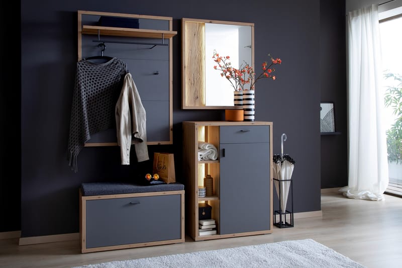 LEMOORE Hallmöbelset 4 delar 37x172 cm Grå/Natur - Möbler - Hall & entré - Möbelset för hall & entré