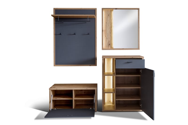 LEMOORE Hallmöbelset 4 delar 37x172 cm Grå/Natur - Möbler - Hall & entré - Möbelset för hall & entré