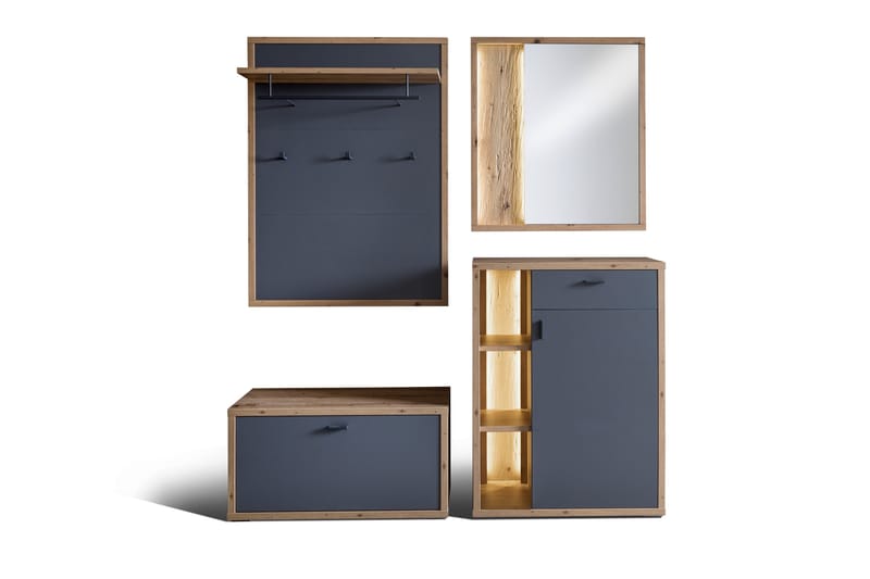 LEMOORE Hallmöbelset 4 delar 37x172 cm Grå/Natur - Möbler - Hall & entré - Möbelset för hall & entré