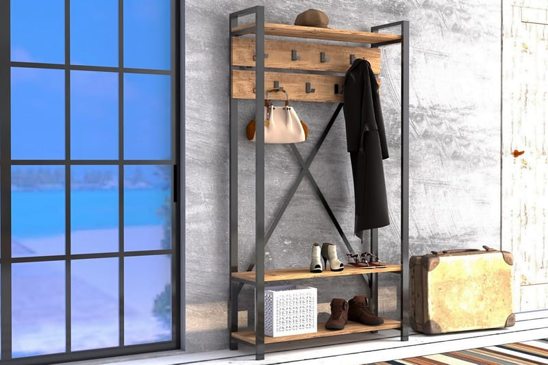 MILNATHORT Hallmöbel 90 cm Valnöt/Grå - Möbler - Hall & entré - Möbelset för hall & entré