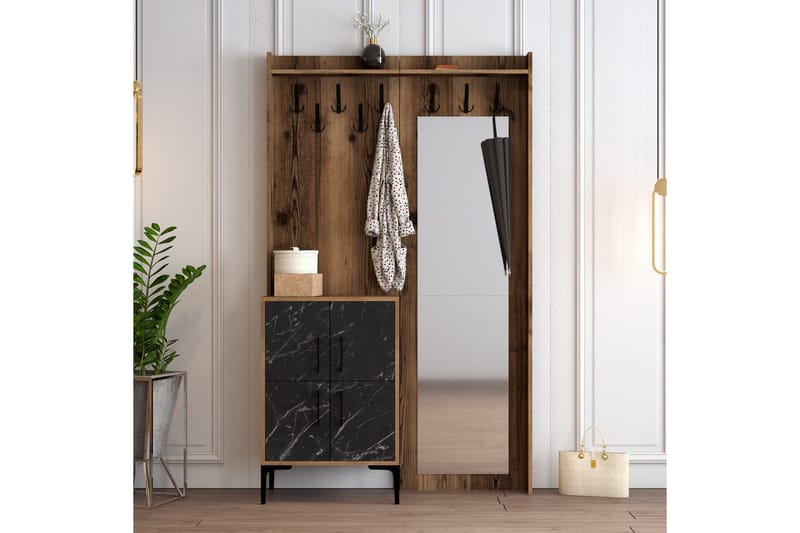NAUEN Hallmöbelset 120 cm Mörkbrun/Svart - Möbler - Hall & entré - Möbelset för hall & entré