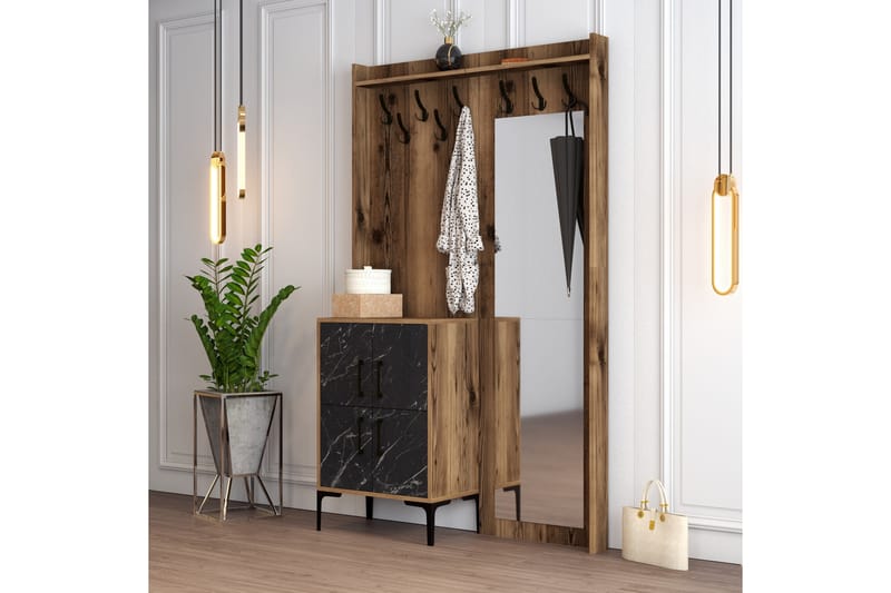 NAUEN Hallmöbelset 120 cm Mörkbrun/Svart - Möbler - Hall & entré - Möbelset för hall & entré