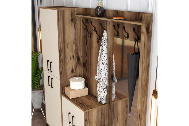NAUEN Hallmöbelset 180 cm Mörkbrun/Beige - Möbler - Hall & entré - Möbelset för hall & entré