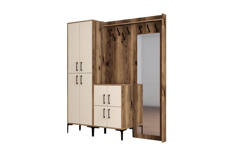 NAUEN Hallmöbelset 180 cm Mörkbrun/Beige - Möbler - Hall & entré - Möbelset för hall & entré