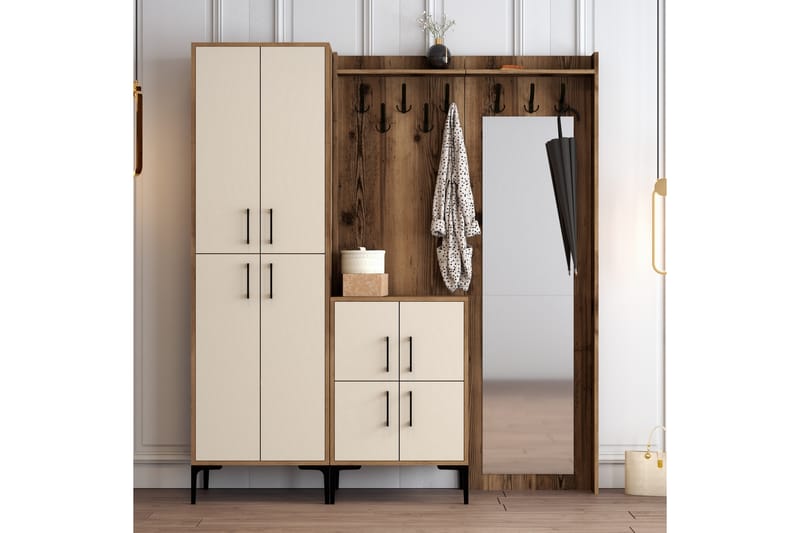 NAUEN Hallmöbelset 180 cm Mörkbrun/Beige - Möbler - Hall & entré - Möbelset för hall & entré