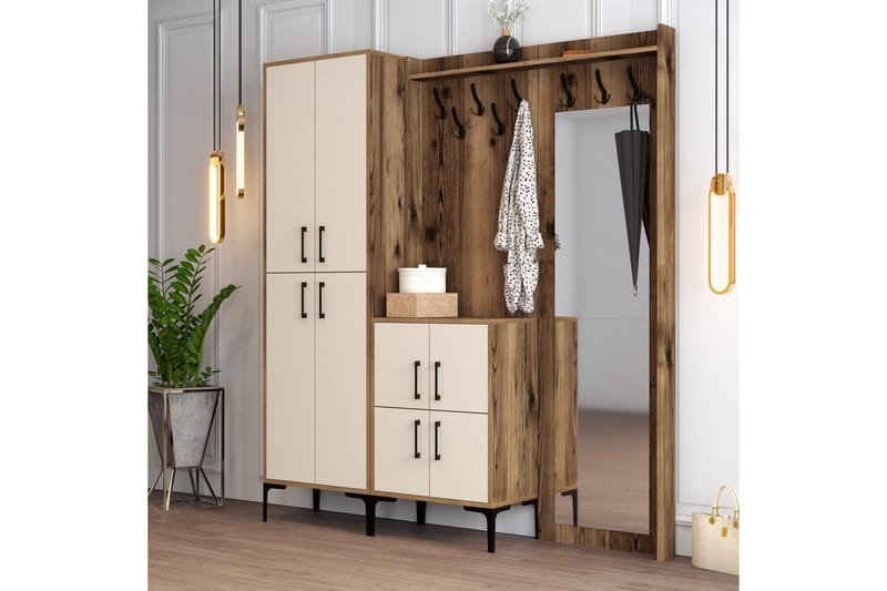 NAUEN Hallmöbelset 180 cm Mörkbrun/Beige - Möbler - Hall & entré - Möbelset för hall & entré
