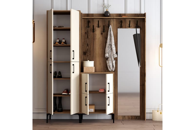 NAUEN Hallmöbelset 180 cm Mörkbrun/Beige - Möbler - Hall & entré - Möbelset för hall & entré