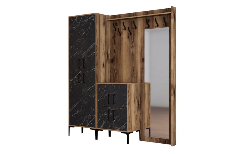 NAUEN Hallmöbelset 180 cm Mörkbrun/Svart - Möbler - Hall & entré - Möbelset för hall & entré