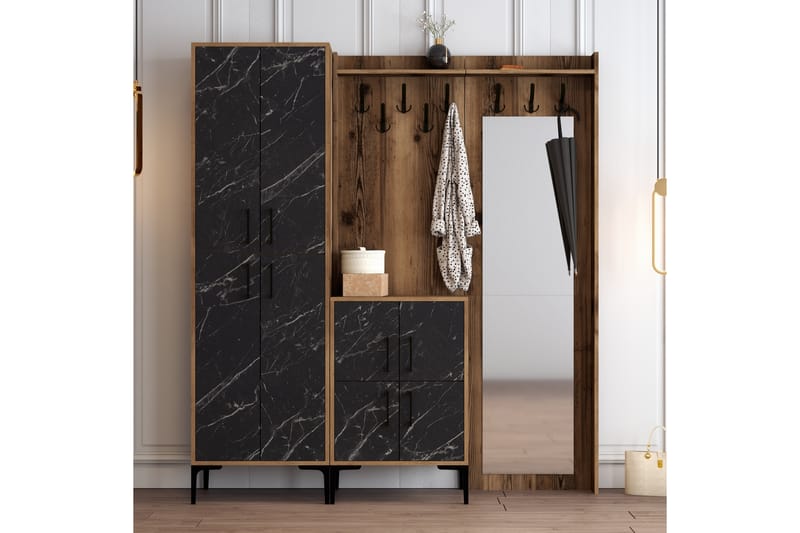 NAUEN Hallmöbelset 180 cm Mörkbrun/Svart - Möbler - Hall & entré - Möbelset för hall & entré