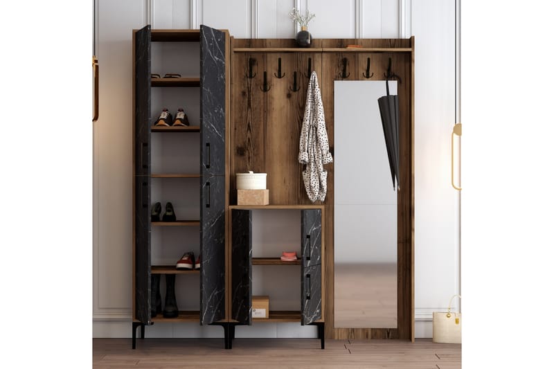 NAUEN Hallmöbelset 180 cm Mörkbrun/Svart - Möbler - Hall & entré - Möbelset för hall & entré
