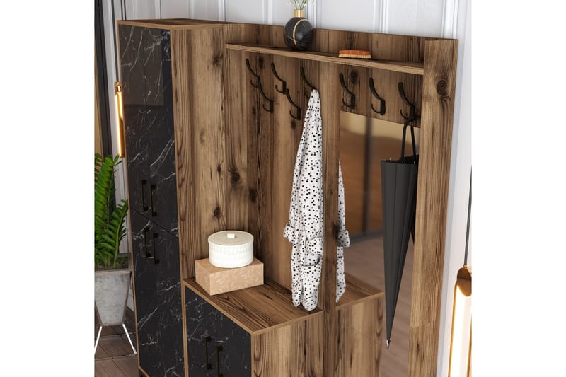 NAUEN Hallmöbelset 180 cm Mörkbrun/Svart - Möbler - Hall & entré - Möbelset för hall & entré