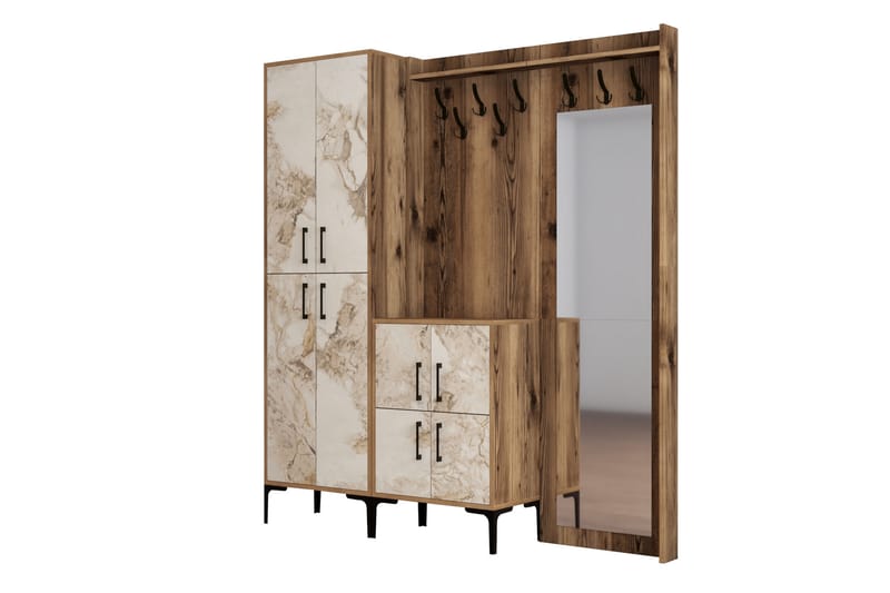 NAUEN Hallmöbelset 180 cm Mörkbrun/Vit - Brun/Vit - Möbler - Hall & entré - Möbelset för hall & entré