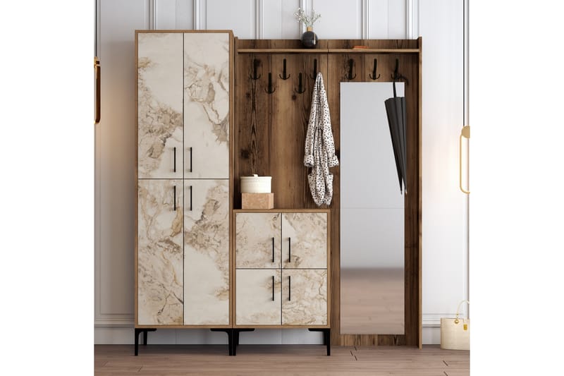 NAUEN Hallmöbelset 180 cm Mörkbrun/Vit - Brun/Vit - Möbler - Hall & entré - Möbelset för hall & entré