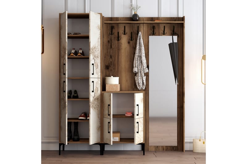 NAUEN Hallmöbelset 180 cm Mörkbrun/Vit - Brun/Vit - Möbler - Hall & entré - Möbelset för hall & entré