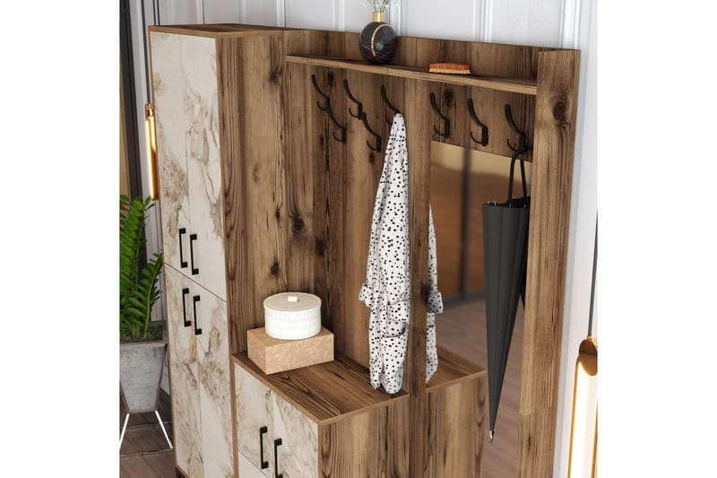 NAUEN Hallmöbelset 180 cm Mörkbrun/Vit - Brun/Vit - Möbler - Hall & entré - Möbelset för hall & entré