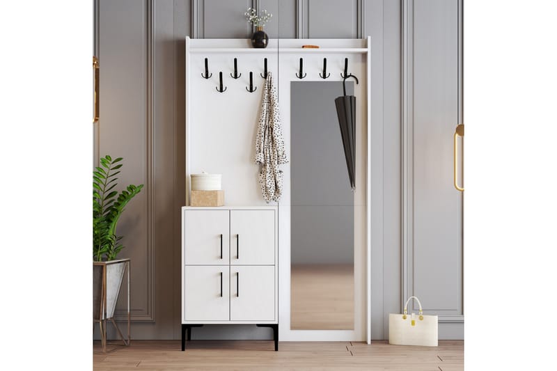 NAUEN Hallmöbelset 35x120 cm med Spegel Vit - Möbler - Hall & entré - Möbelset för hall & entré
