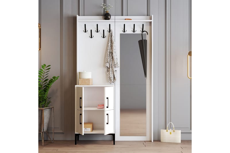 NAUEN Hallmöbelset 35x120 cm med Spegel Vit - Möbler - Hall & entré - Möbelset för hall & entré