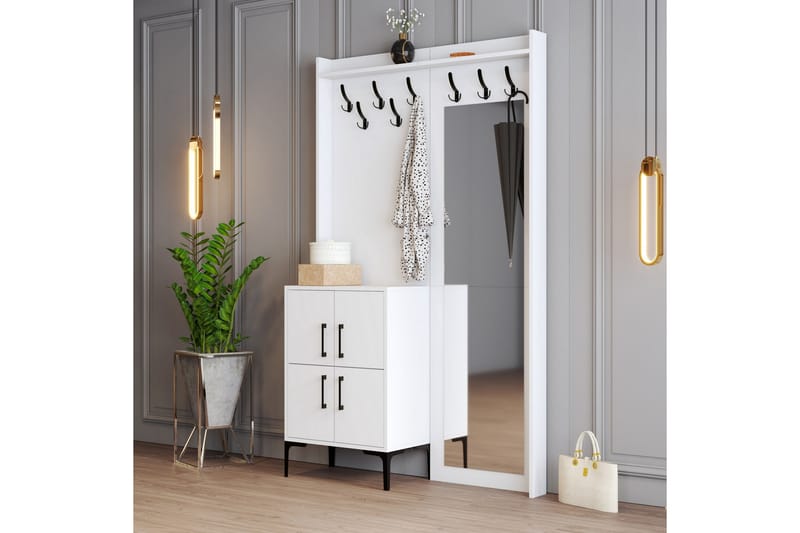 NAUEN Hallmöbelset 35x120 cm med Spegel Vit - Möbler - Hall & entré - Möbelset för hall & entré