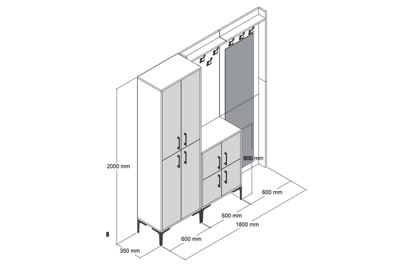 NAUEN Hallmöbelset 35x180 cm Vit - Möbelset för hall & entré