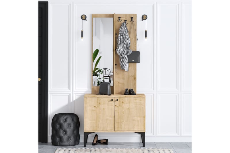 QAVINE Hallmöbelset 35x90 cm Natur/Vit - Möbler - Hall & entré - Möbelset för hall & entré