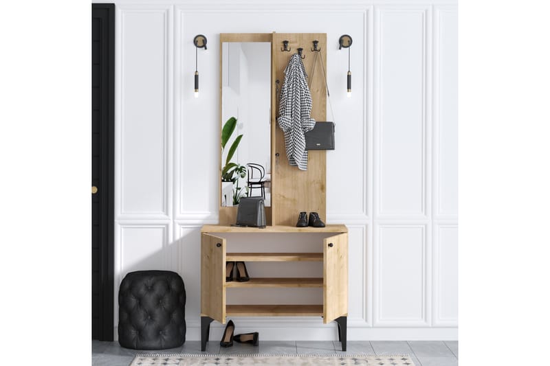 QAVINE Hallmöbelset 35x90 cm Natur/Vit - Möbler - Hall & entré - Möbelset för hall & entré