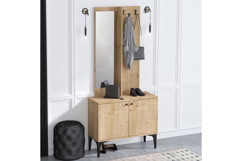 QAVINE Hallmöbelset 35x90 cm Natur/Vit - Möbler - Hall & entré - Möbelset för hall & entré