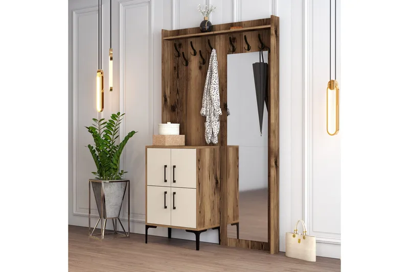 Retzow Hallmöbelset 120 cm, Mörkbrun/Beige