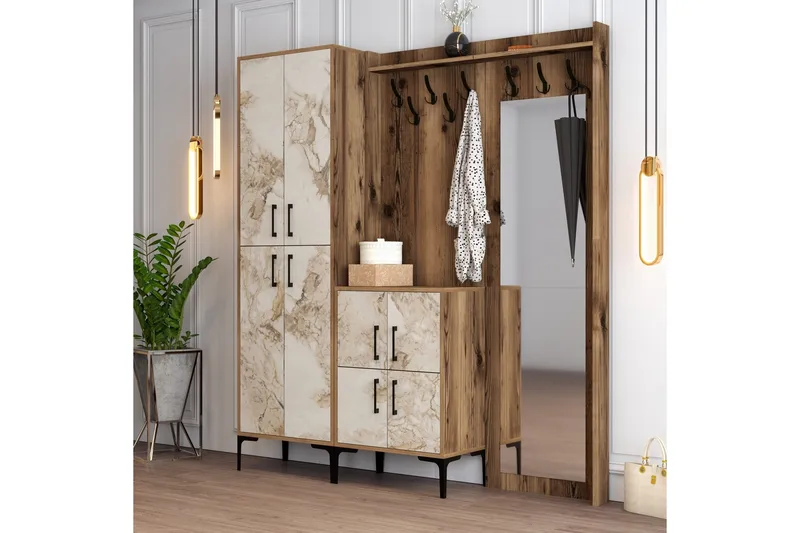 Retzow Hallmöbelset 180 cm - Brun/Vit - Möbler - Hall & entré - Möbelset för hall & entré