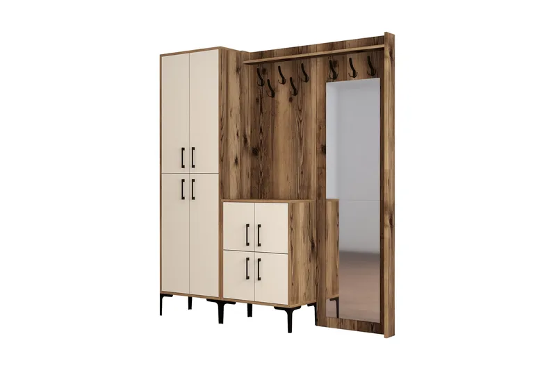 Retzow Hallmöbelset 180 cm, Mörkbrun/Beige