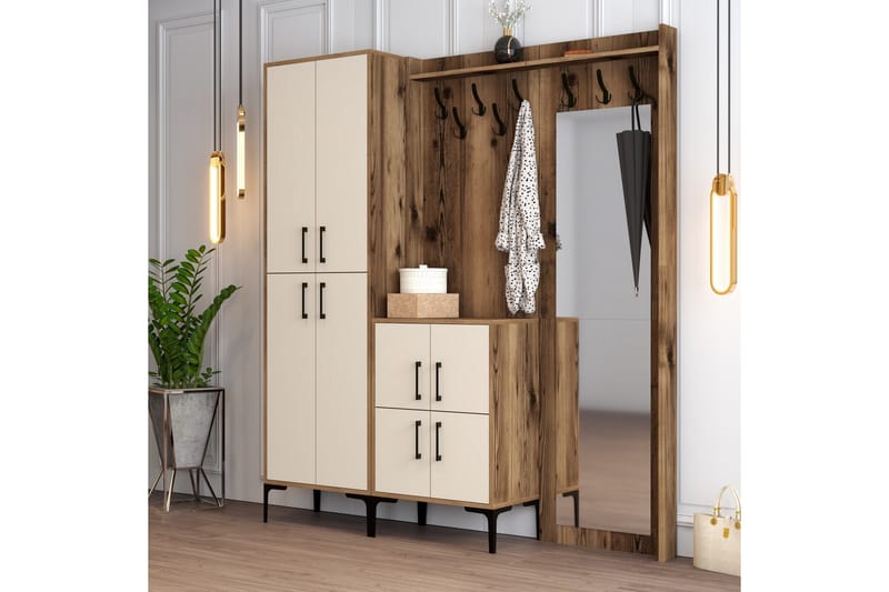 Retzow Hallmöbelset 180 cm - Mörkbrun/Beige - Möbler - Hall & entré - Möbelset för hall & entré