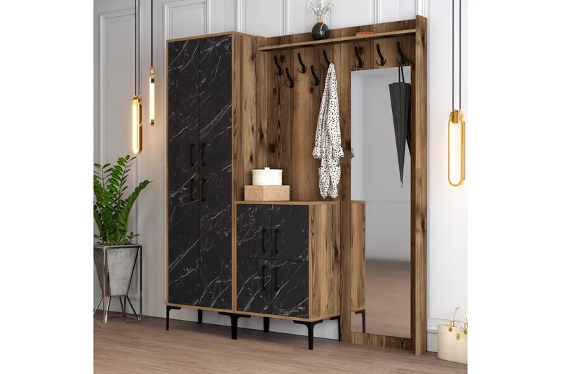 Retzow Hallmöbelset 180 cm, Mörkbrun/Svart
