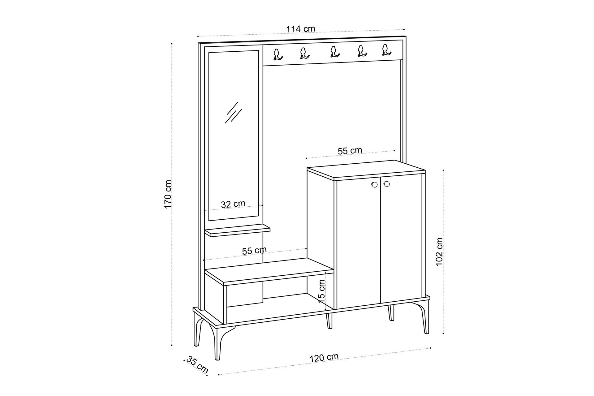RIXLING Hallmöbelset 35x114 cm Natur/Vit - Möbler - Hall & entré - Möbelset för hall & entré