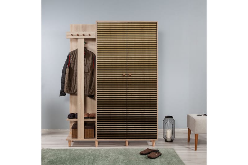 STENBYN Klädförvaring 135 cm Brun - Brun/Flerfärgad - Möbler - Hall & entré - Möbelset för hall & entré